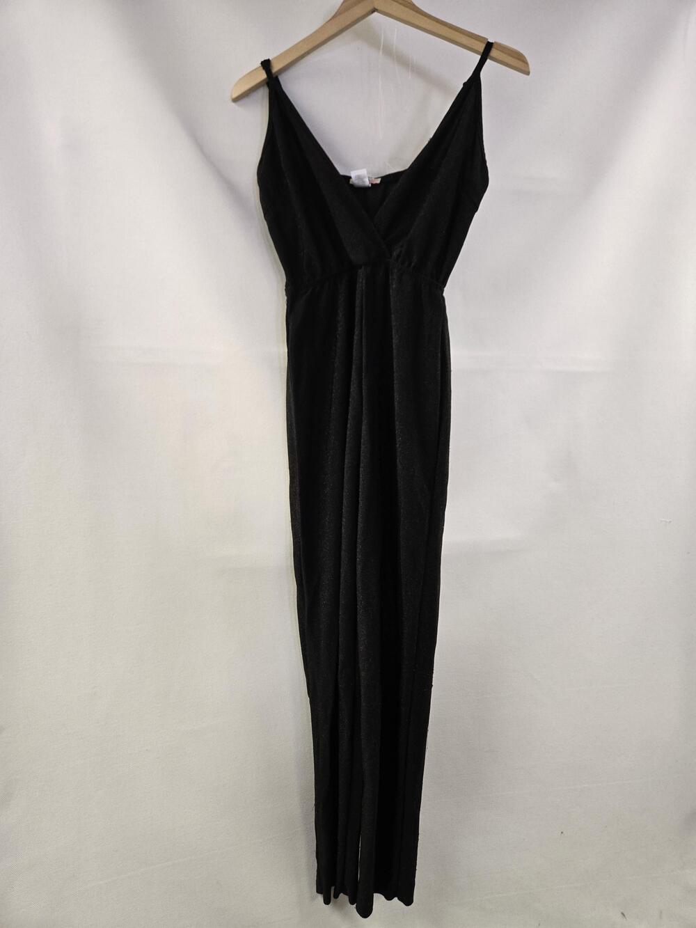 Love Squared Jumpsuit Womens Medium Black Lurex Sparkle Spaghetti Strap V Neck
